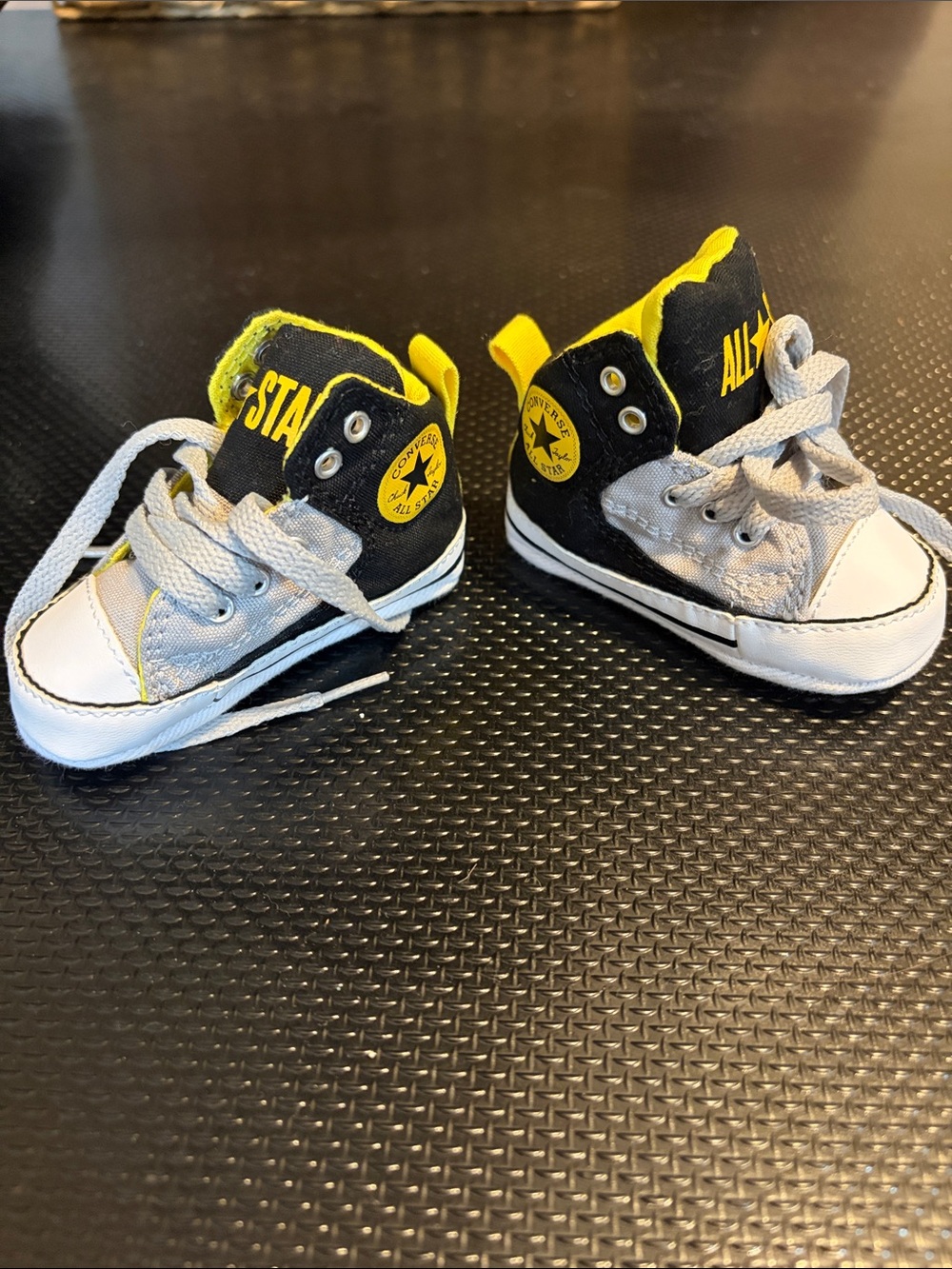 Converse All Star Baby High-Top Sneaker booties in Black, Gray & Yellow